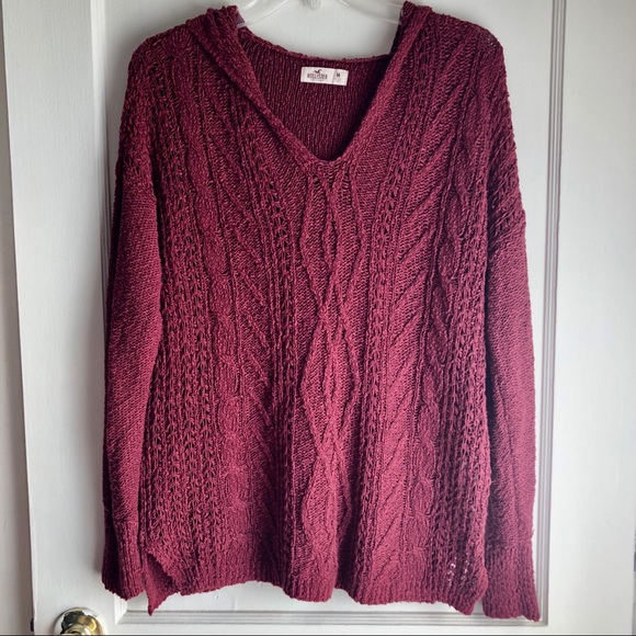 Hollister Sweaters - Hollister Hooded Red V-Neck Knit Sweater Hollister Sweaters - Hollister Hooded Red V-Neck Knit Sweater